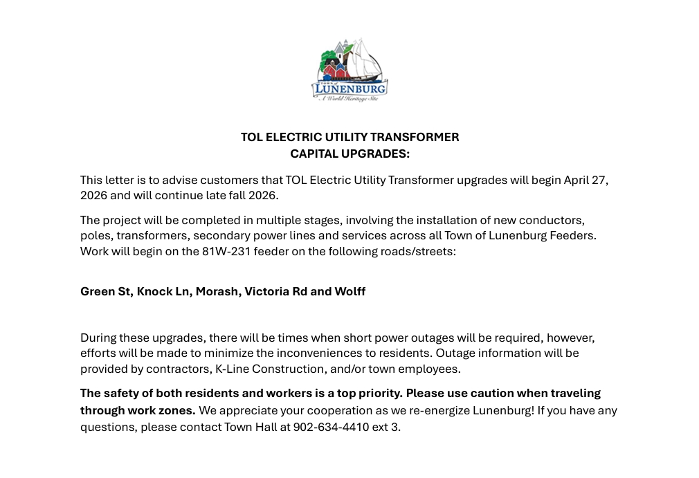 Electric Utility Upgrades Letter 2026