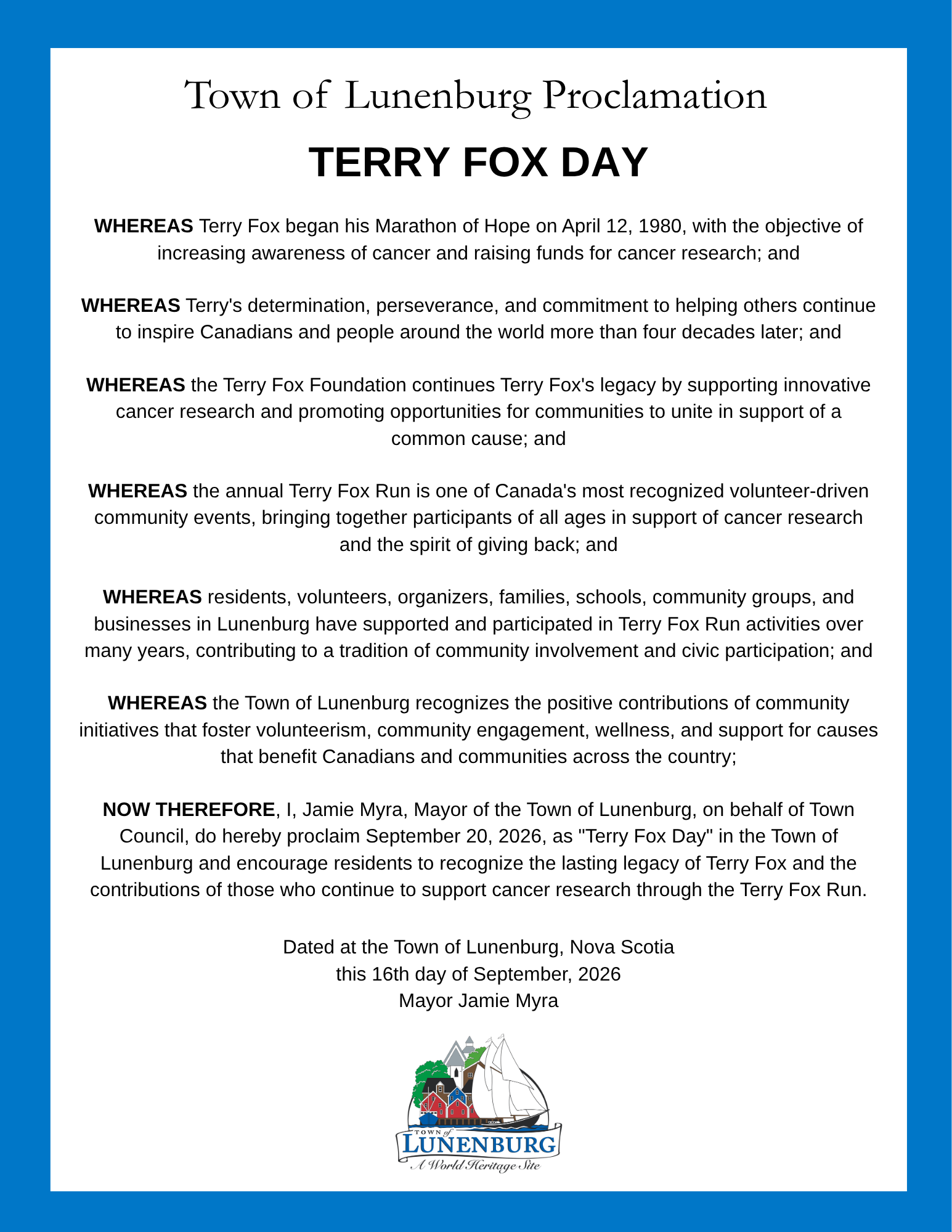 Terry Fox Day Proclamation 1