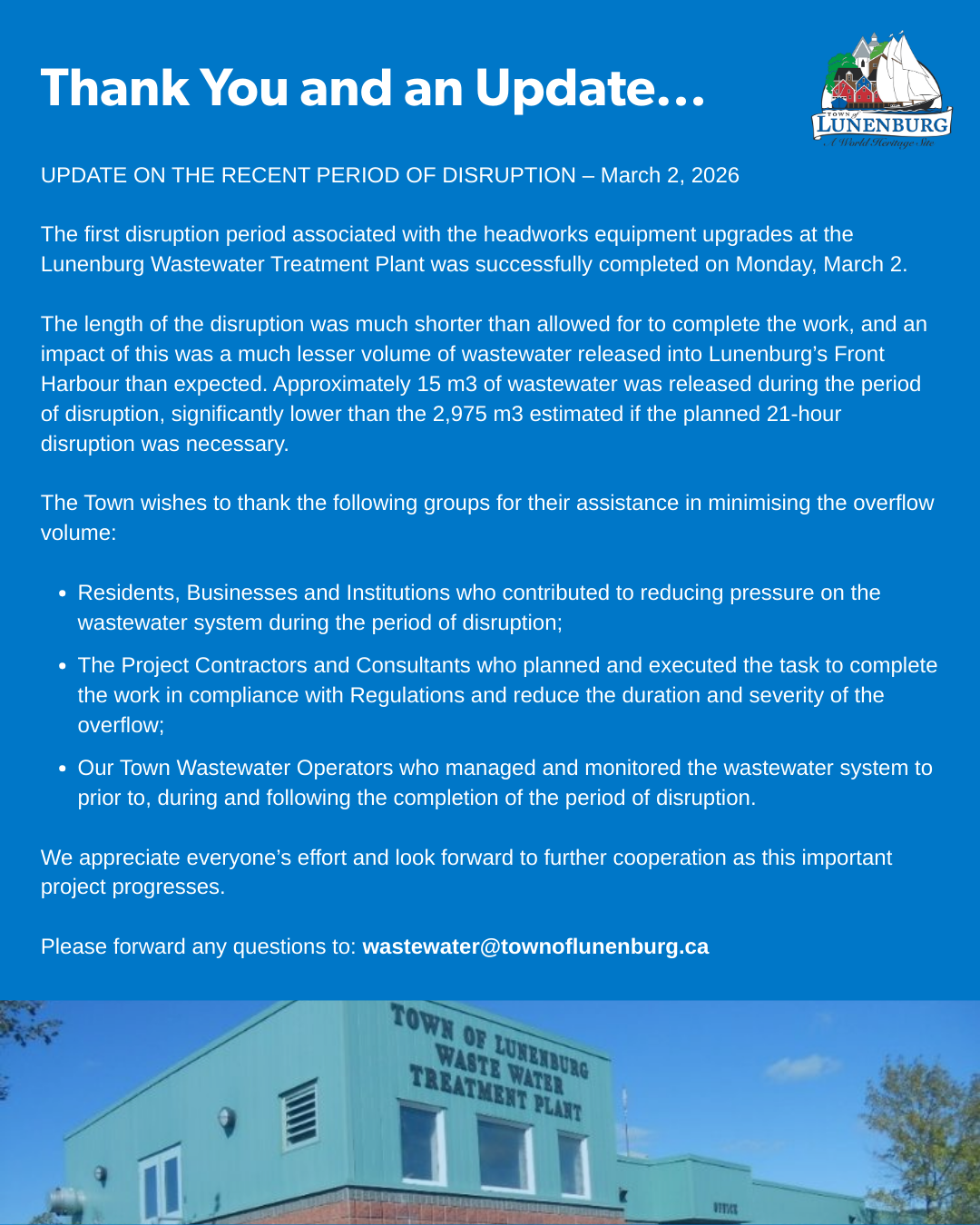 Thank You March 2 WWTP Disruption