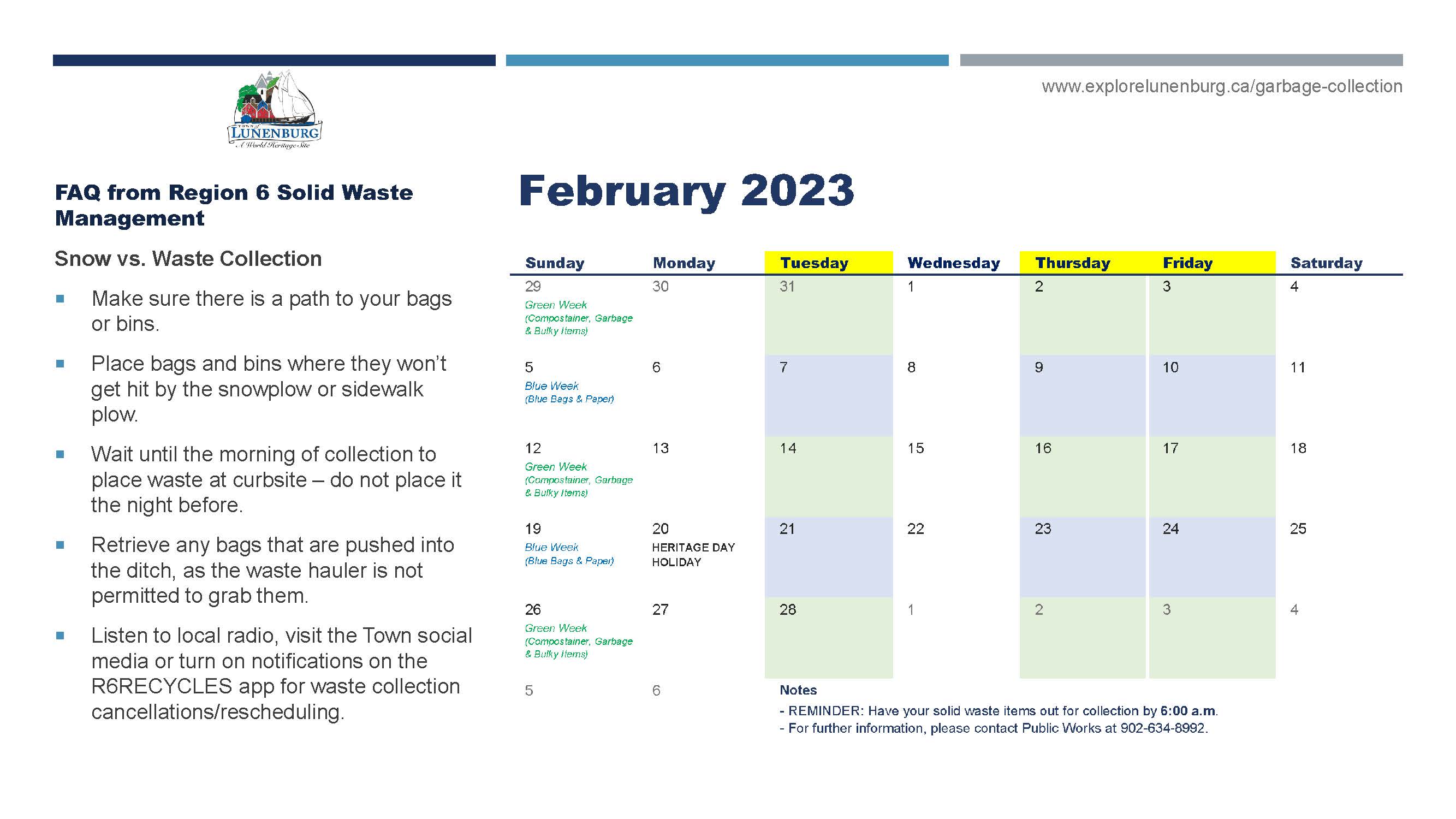 Monthly Garbage Calendar w Notes 2023 02 Feb 2